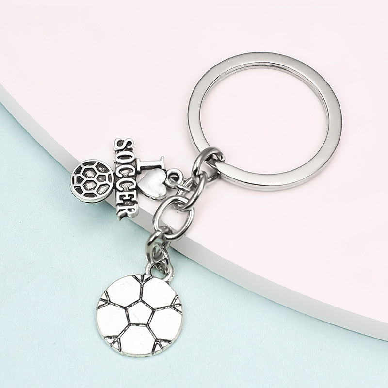 Wholesale 10PCS Alloy Antique Silver Plated Sports Ball Keychain
